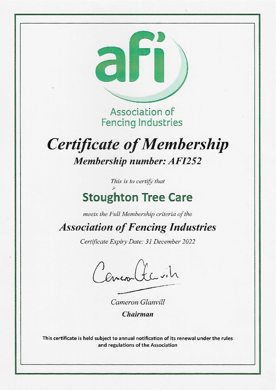 AFI Certificate